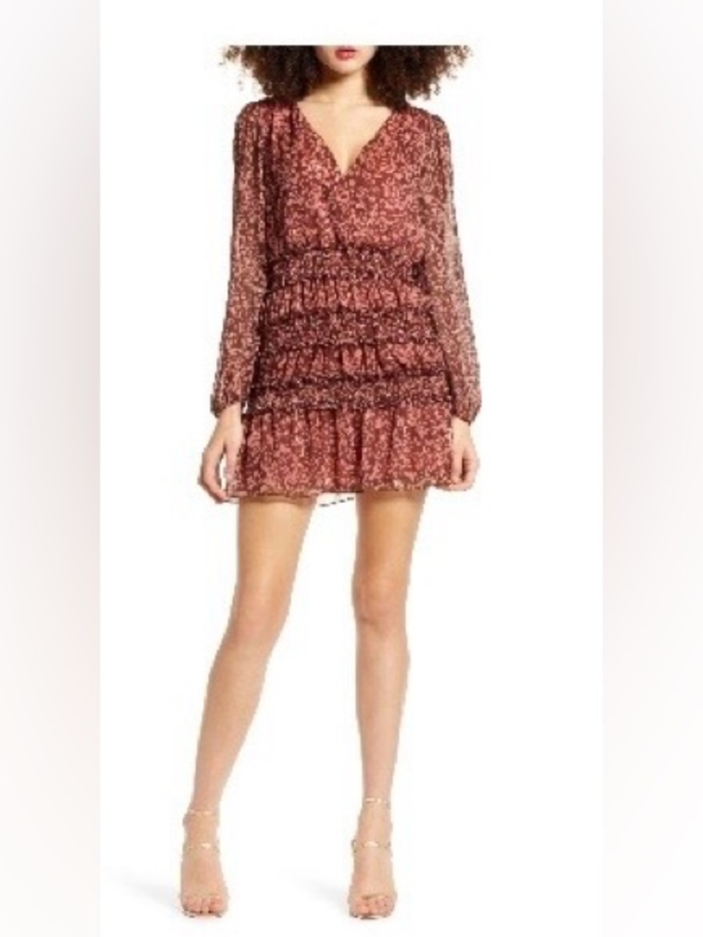 Socialite Floral Smocked Waist Long-Sleeve Dress - Mauve Pink - XS